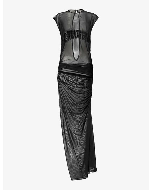 Jean Paul Gaultier Black Rhinestone-embroidered Round-neck Mesh Maxi Fress