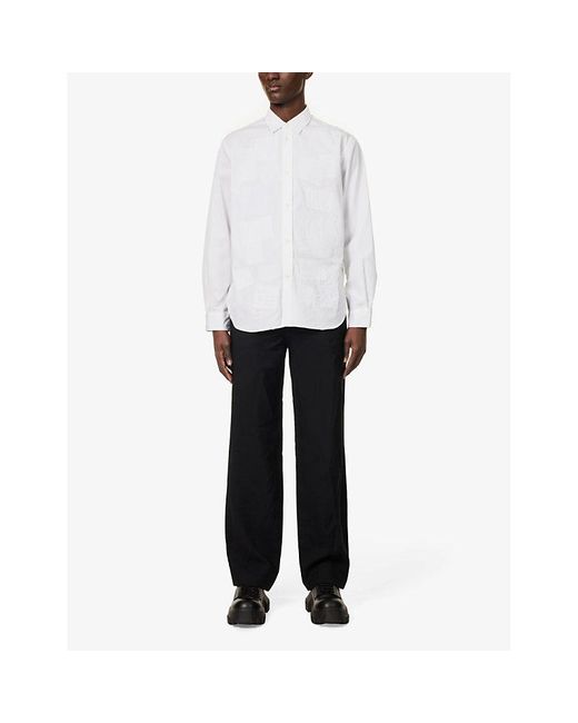 Junya Watanabe White Patchwork-appliqué Relaxed-fit Cotton-poplin Shirt for men