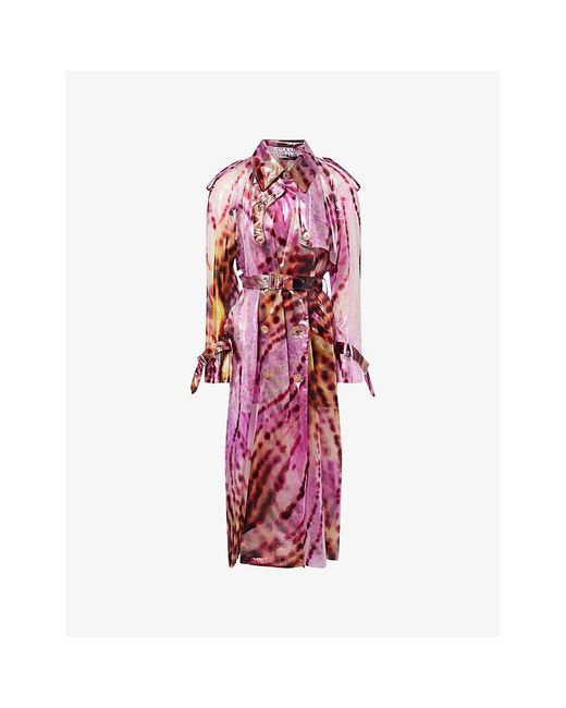 Dries Van Noten Red Abstract-Print Semi-Sheer Shell Trench Coat