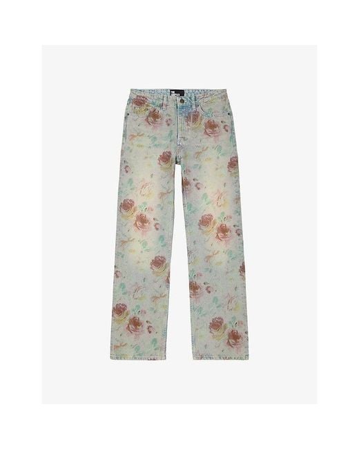 The Kooples Gray Floral-Print Straight-Leg Mid-Rise Jeans