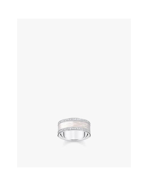 Thomas Sabo White Band 925 Sterling- Enamel And Zirconia Ring