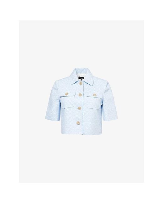 ME+EM Blue Jacquard Cropped Woven Jacket