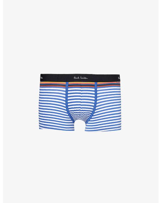 Paul Smith Blue Striped Logo-waistband Stretch-organic Cotton Trunks for men