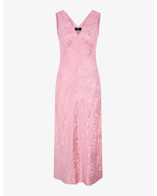OMNES Pink Iris V-neck Sleeveless Woven Maxi Dress
