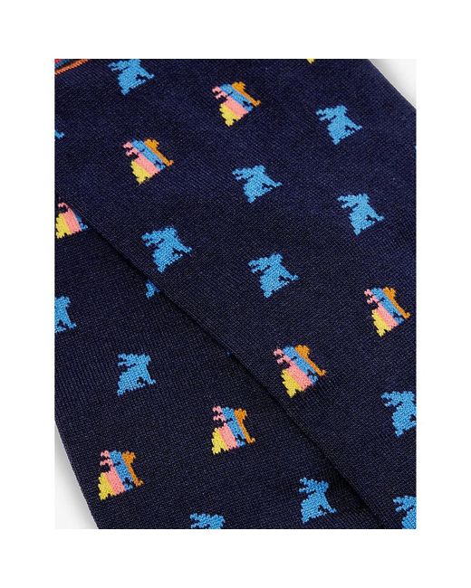 Paul Smith Blue Rabbit-print Cotton-blend Knitted Socks for men