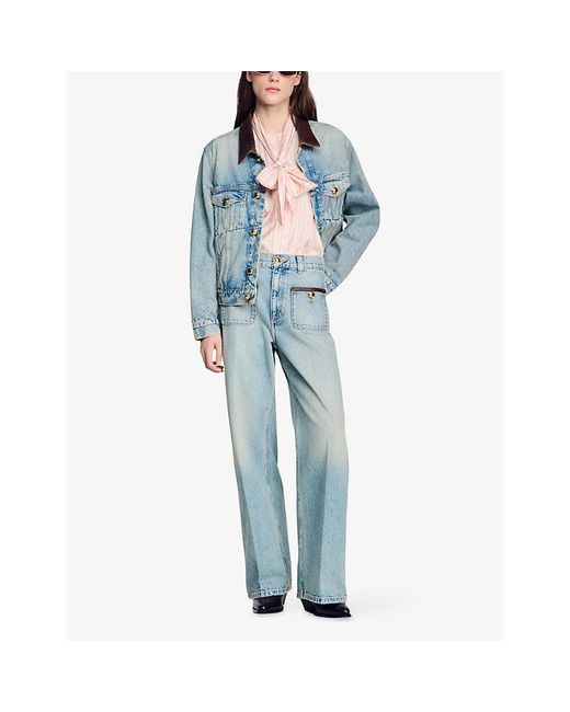 Sandro Blue Straight-Leg Faded-Wash Denim Jeans