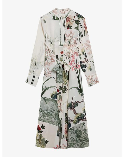 Ted Baker White Ttayla Floral-print Long-sleeve Woven Midi Dress