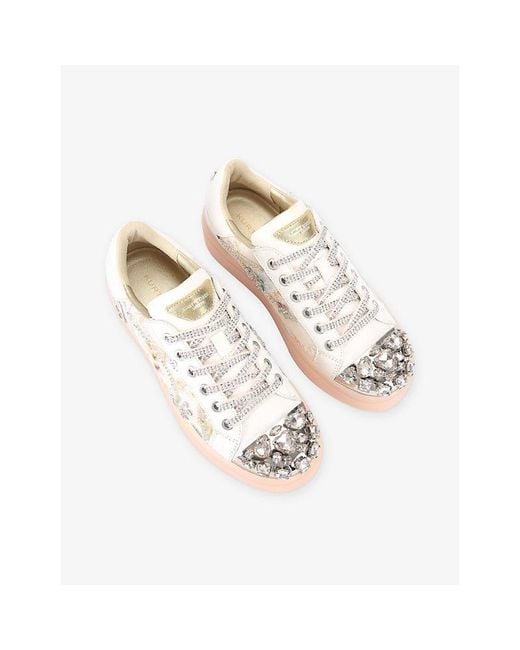 Kurt Geiger Pink Crystal Embellished Leather Trainers