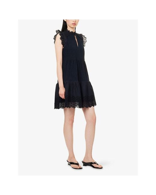 ME+EM Blue Broderie-Anglaise Cotton-Jersey Swing Mini Dress