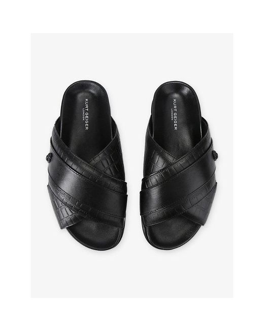 Kurt Geiger Black Baron Flat Leather Sandals for men