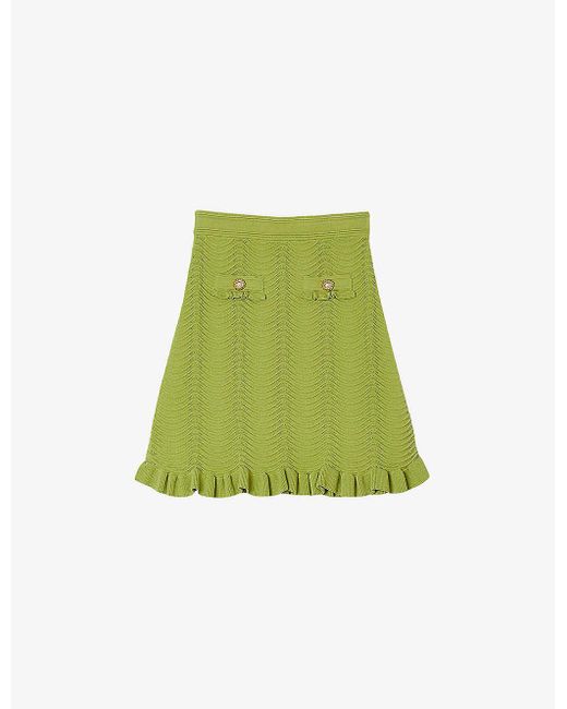 Sandro Green Textured-weave Stretch-knit Mini Skirt