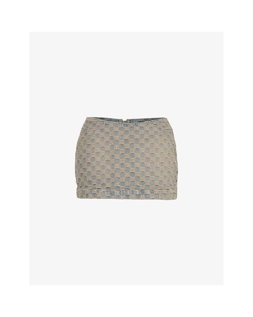 M I S B H V Gray Trinity Monogram-pattern Denim Mini Skirt