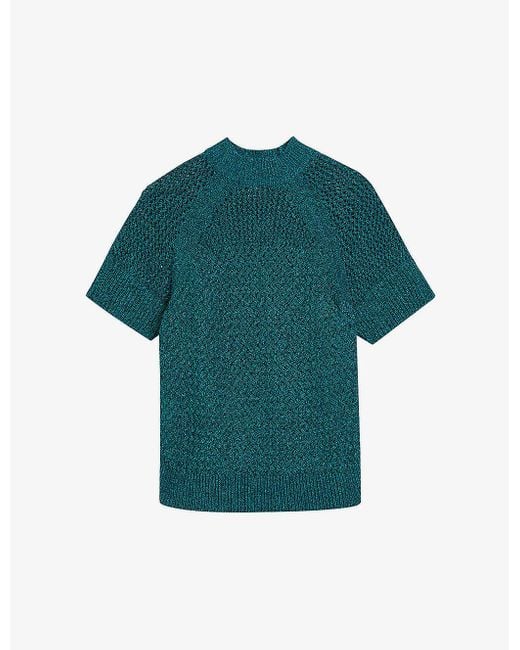 Ted Baker Green Matildr Metallic-knit Recycled Polyester-blend Top