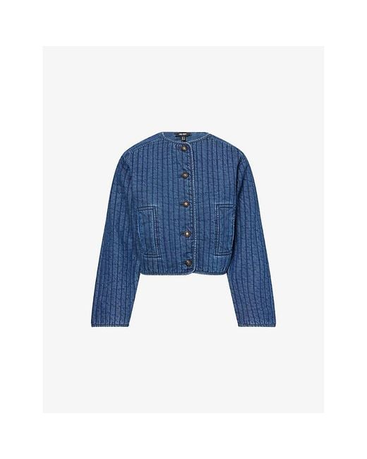 ME+EM Blue Round-Neck Quilted Denim Jacket