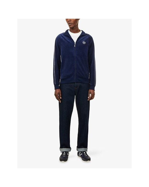 Sergio Tacchini Blue Tasso Logo-Embroidered Velour Track Top for men