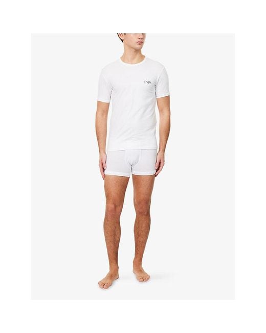 Emporio Armani White Brand Logo-Print Pack Of Two Cotton-Jersey T-Shirts for men