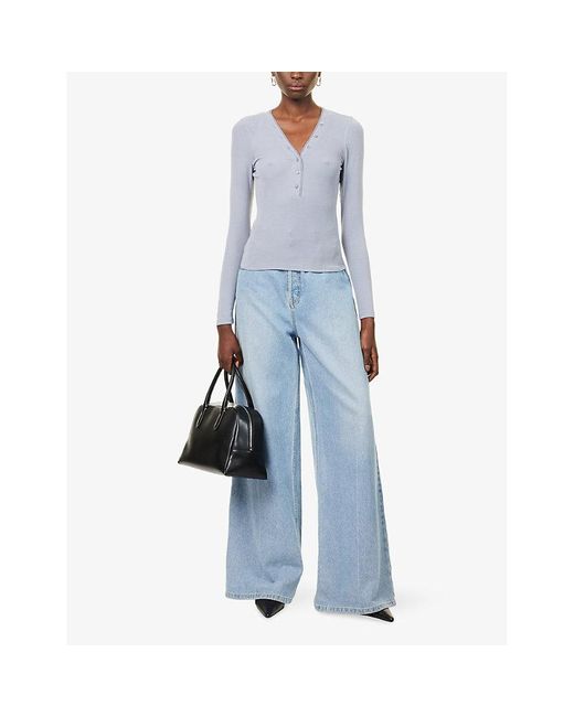 FRAME Purple The Henley Ribbed Modal-Jersey Top