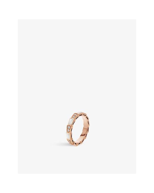 BVLGARI White Serpenti Viper 18Ct Rose- 0.21Ct Diamond And Mother-Of-Pearl Ring