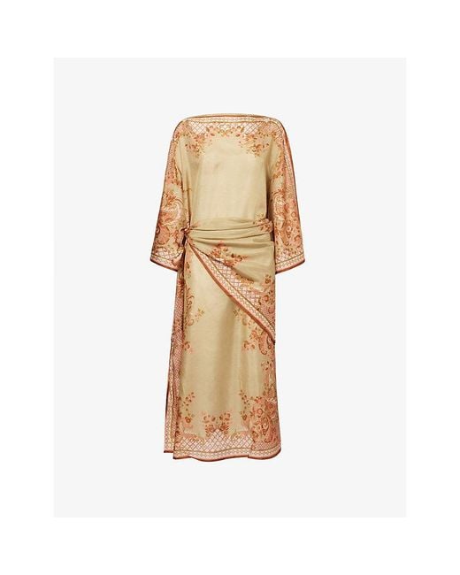 Zimmermann Natural Aster Tuni Silk Midi Dress