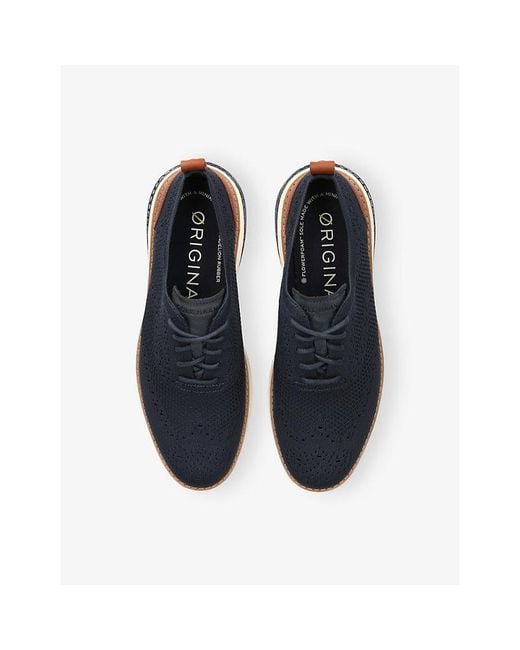 Cole Haan Blue Zerøgrand Wingtip Stitchlite Knitted Oxford Shoes for men
