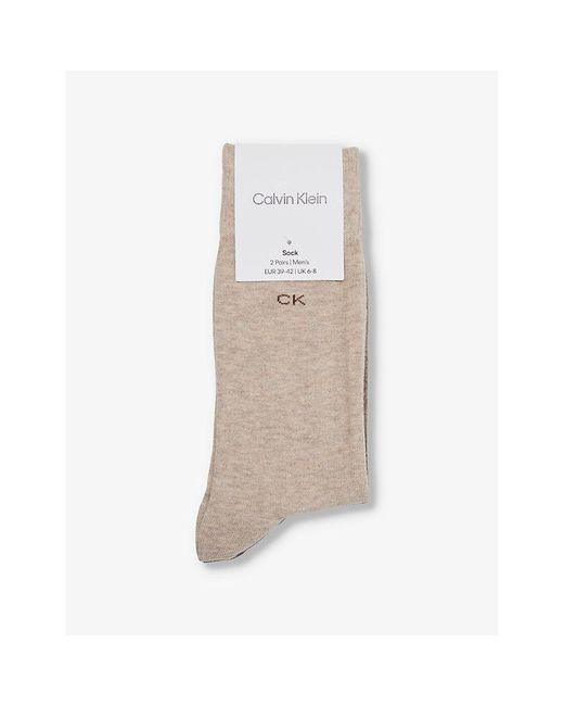 Calvin Klein White Classic Branded Pack Of Two Cotton-blend Knitted Socks for men
