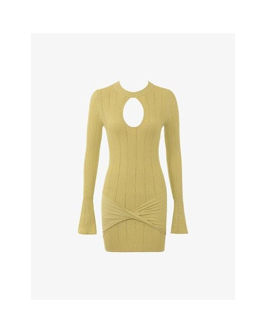 House Of Cb Yellow Aziza Long-Sleeve Fine-Knit Mini Dress Xs (A-C Cup)