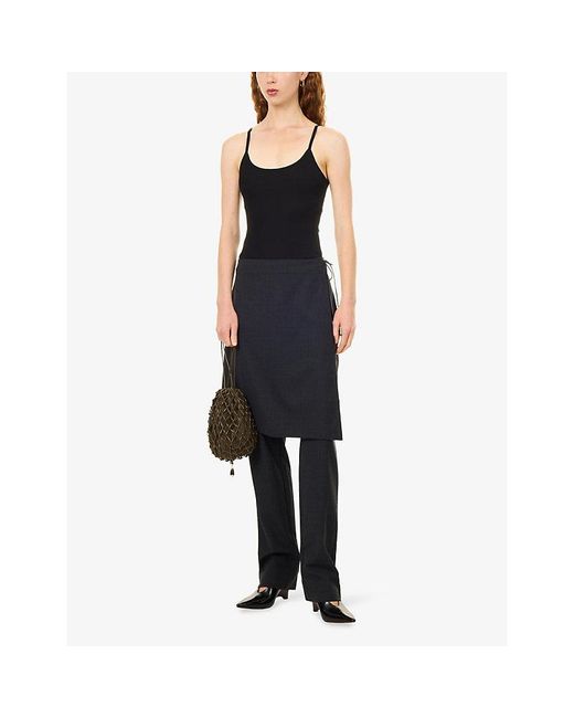 St. Agni Black Sarong-Detail Wool-Blend Trousers