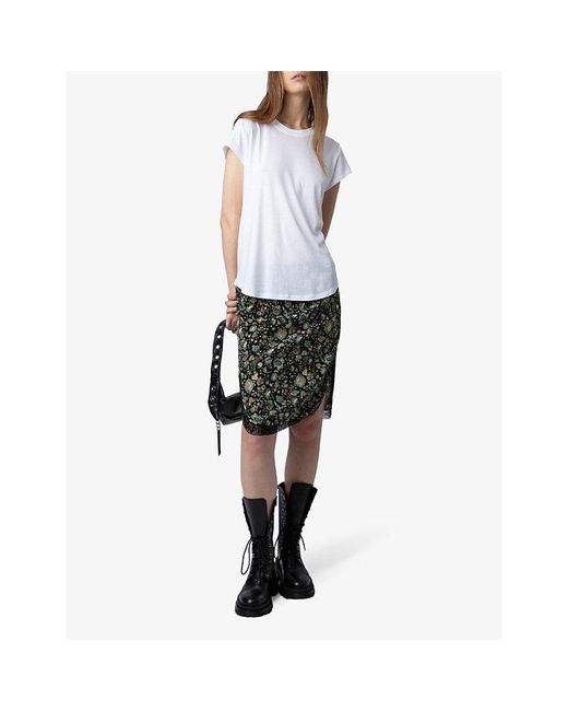 Zadig & Voltaire Green Jozy Floral-print Silk Midi Skirt