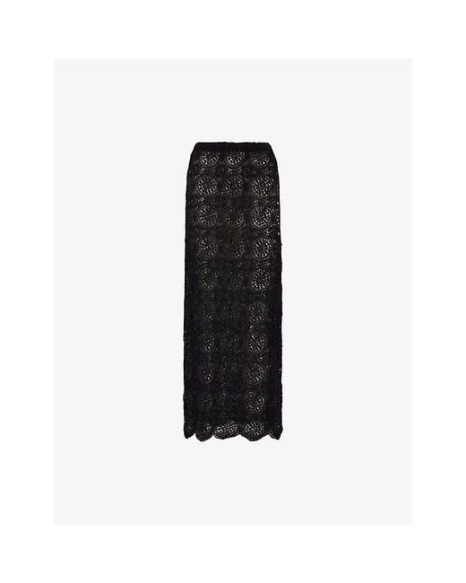 4th & Reckless Black Laurenne Scalloped-Hem Cotton-Blend Midi Skirt