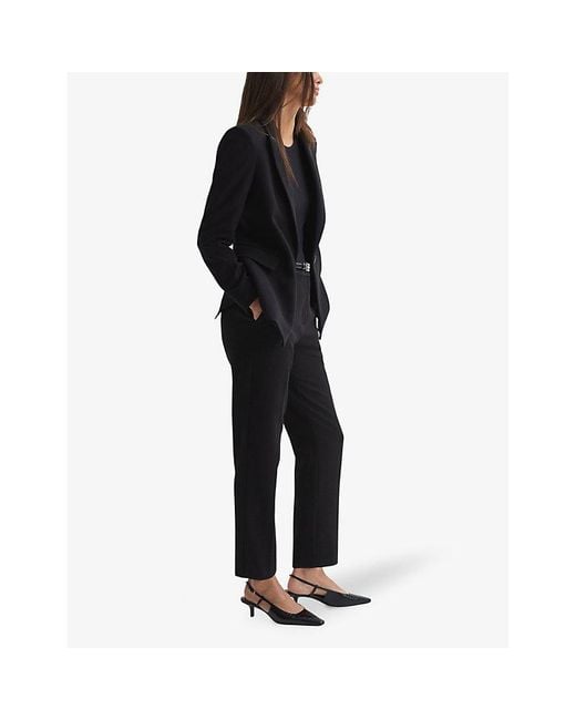 Reiss Black Gabi Slip-Pocket Slim-Leg Mid-Rise Woven Trousers