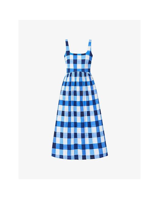 Ro&zo Blue Raya Gingham-Print Stretch-Cotton Maxi Dress