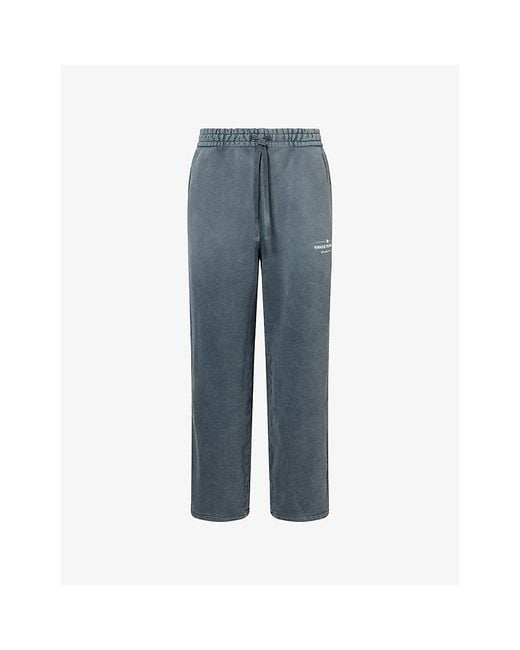 The Couture Club Blue Spray-Wash Logo-Print Cotton Jogging Bottoms for men