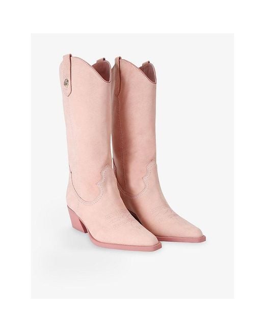 Kurt Geiger Pink Kiss Suede Cowboy Boots