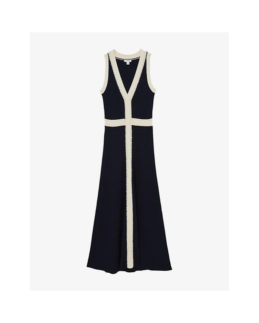 Reiss Blue Lou Craft-Stitch Stretch-Woven Midi Dress