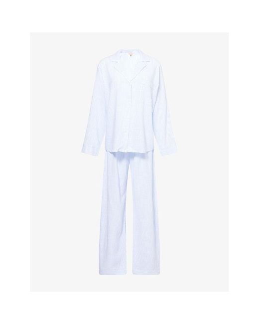 Eberjey White Nautico Stripe Long-Sleeve Woven Pyjama Set