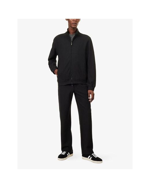 Emporio Armani Black Zip High-Neck Cotton-Blend Track Jacket for men