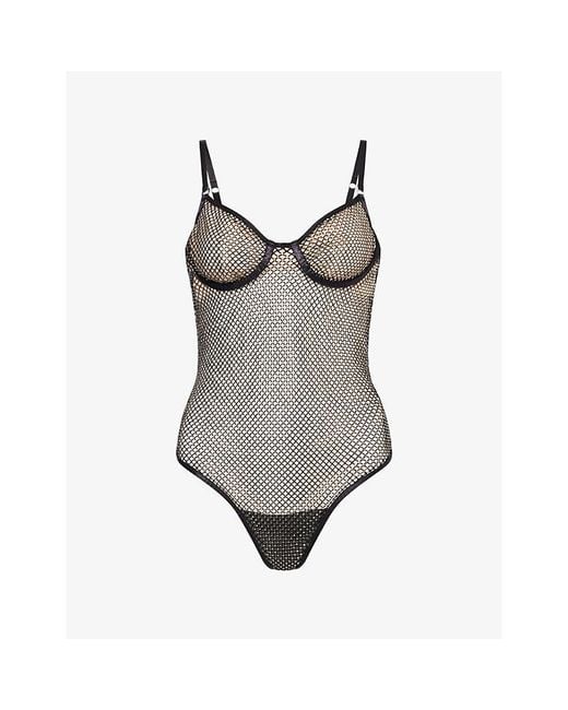 Bluebella Brown Noor Wired Diamante Sheer-Mesh Bodysuit