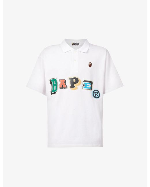 A Bathing Ape White Logo-embroidered Cotton-piqué Polo Shirt for men