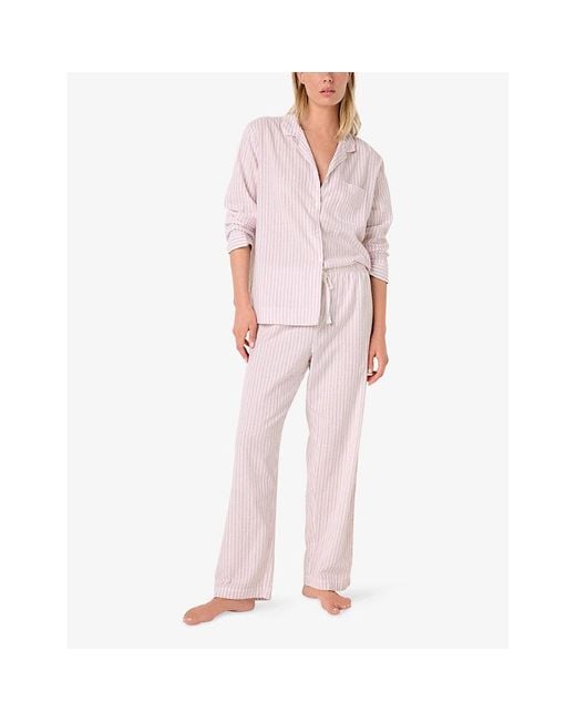 The White Company Pink Striped Relaxed-Fit Cotton Pyjama Shirt