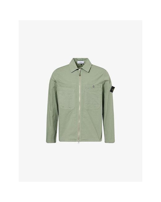 Stone Island Green Brand-Badge Patch-Pockets Stretch-Cotton Overshirt for men