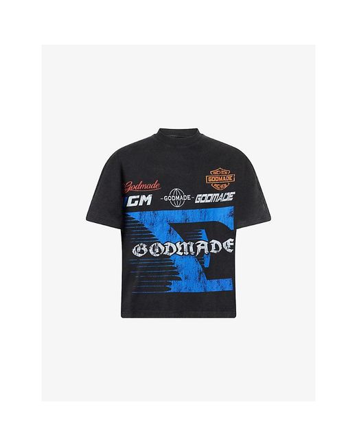 GODMADE Blue Speed Graphic-Print Cotton T-Shirt for men
