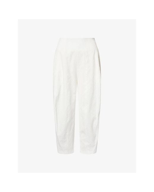 Ashlyn White Pallin Pleated Cropped-Leg Cotton Trousers