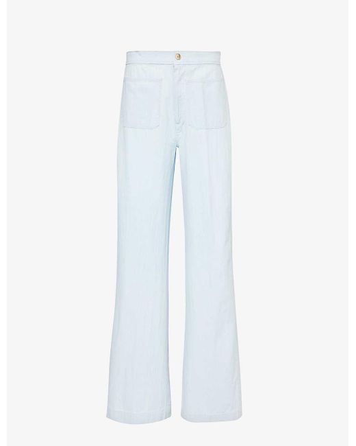 Polo Ralph Lauren Blue Pressed-crease Wide-leg Mid-rise Cotton Trousers