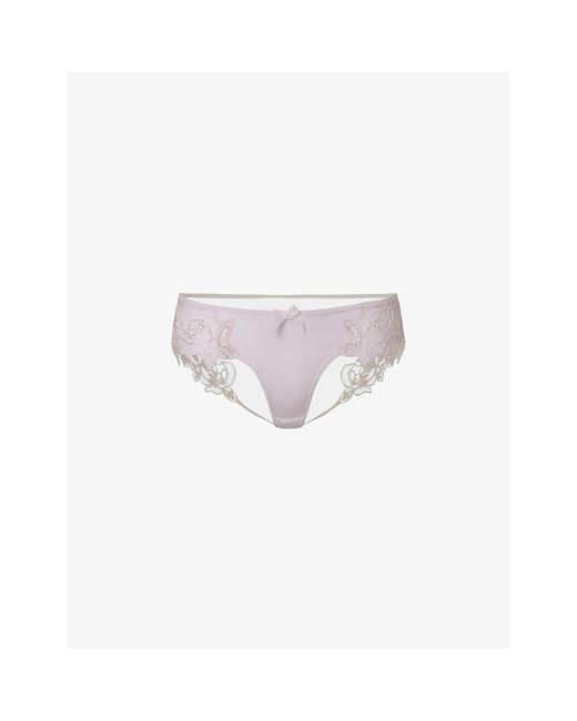 Agent Provocateur Purple Lindie Mid-rise Embroidered Floral Mesh Brief