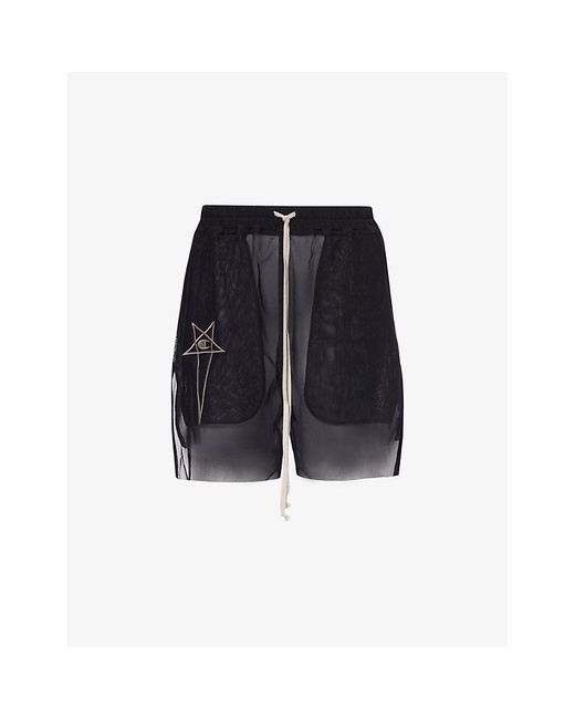 Rick Owens Blue X Champion Brand-embroidered Stretch-woven Shorts X
