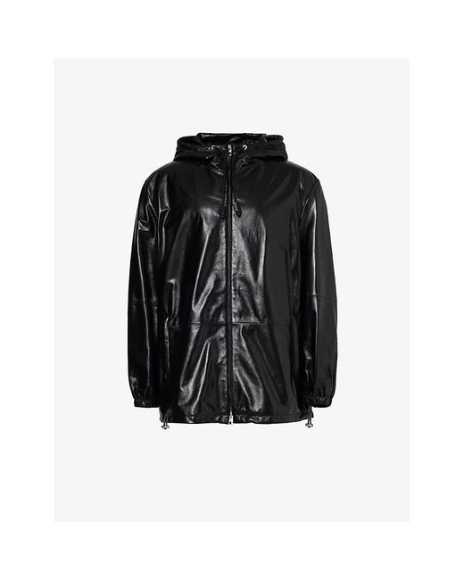 Loewe Black Brand-debossed Relaxed-fit Hooded Leather Jacket for men