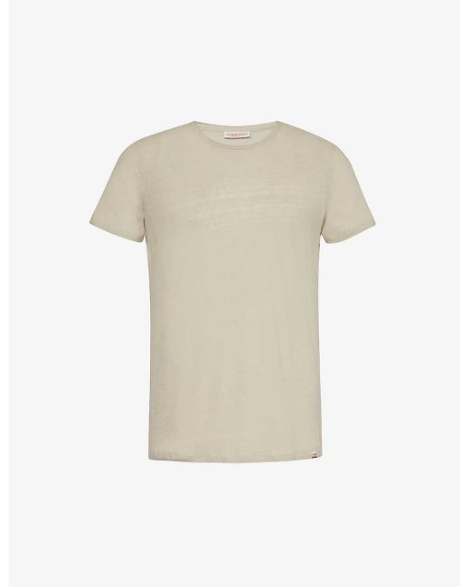 Orlebar Brown White Brand-tab Round-neck Linen T-shirt for men