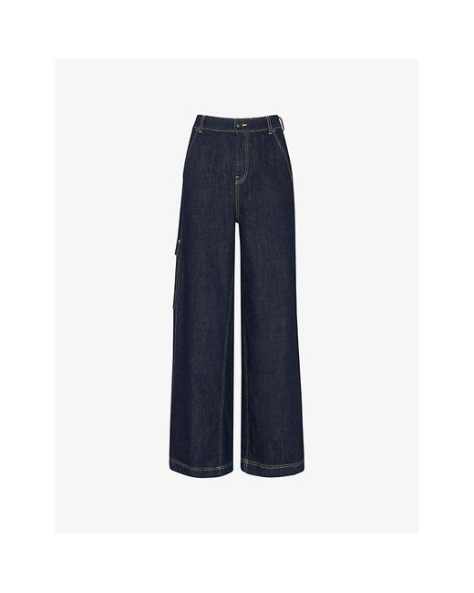 Whistles Blue Patch-pocket Wide-leg Mid-rise Denim Trousers