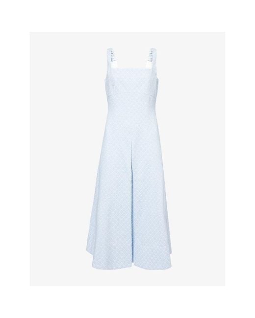 ME+EM Blue Jacquard Square-Neck Cotton-Blend Midi Dress