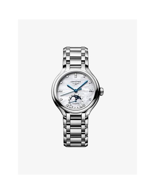 Longines Metallic L8.126.4.87.6 Primaluna Moonphase Stainless-Steel And 0.060Ct Diamond Automatic Watch for men